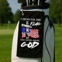I Stand For The Flag And Kneel Before God America Flag Cross Meaningful Gift Golf Towel thumb 2