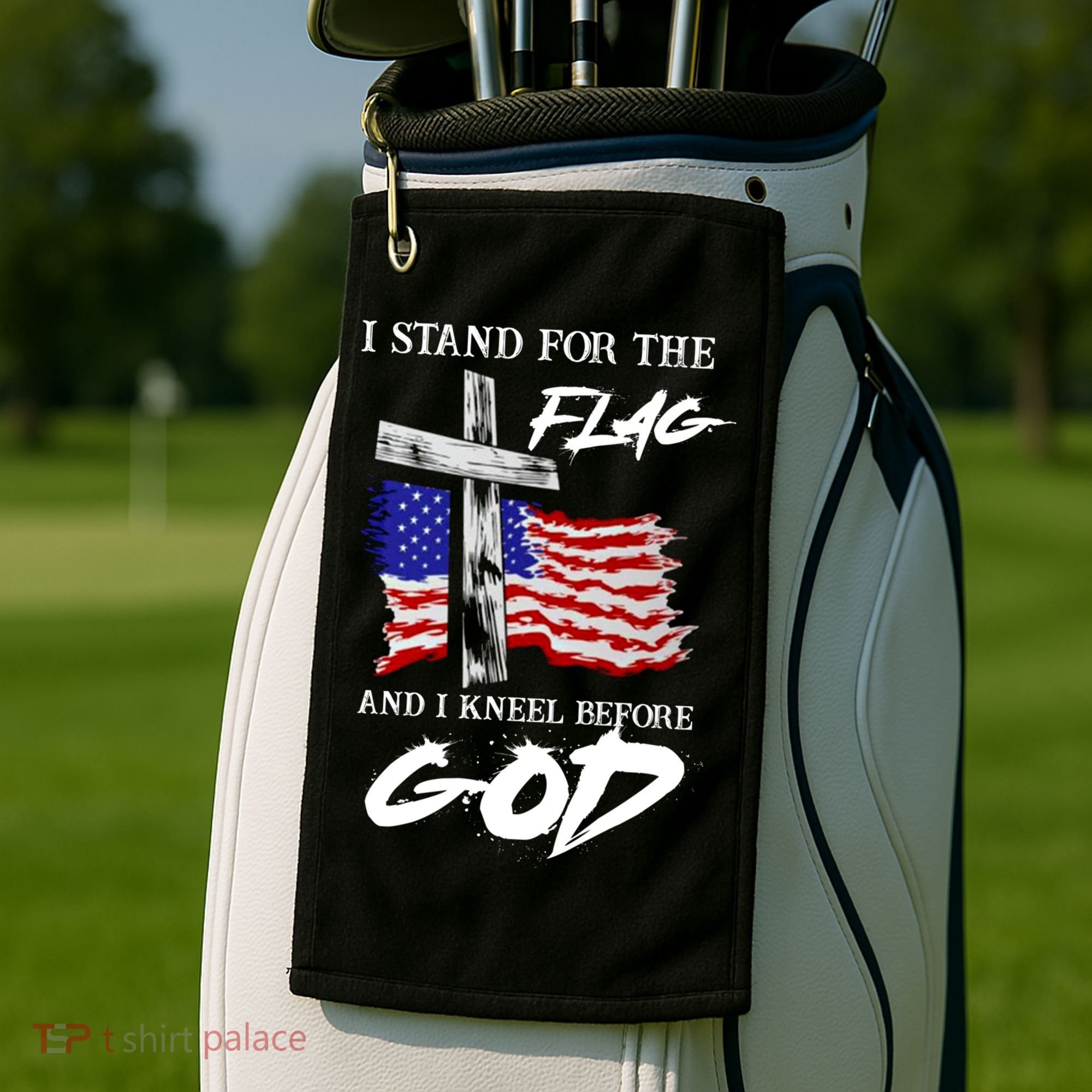 I Stand For The Flag And Kneel Before God America Flag Cross Meaningful Gift Golf Towel