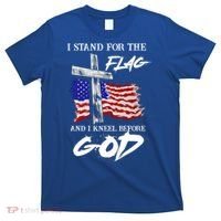 I Stand For The Flag And Kneel Before God America Flag Cross Meaningful Gift T-Shirt thumb 0