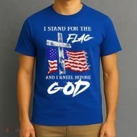 I Stand For The Flag And Kneel Before God America Flag Cross Meaningful Gift T-Shirt thumb 3