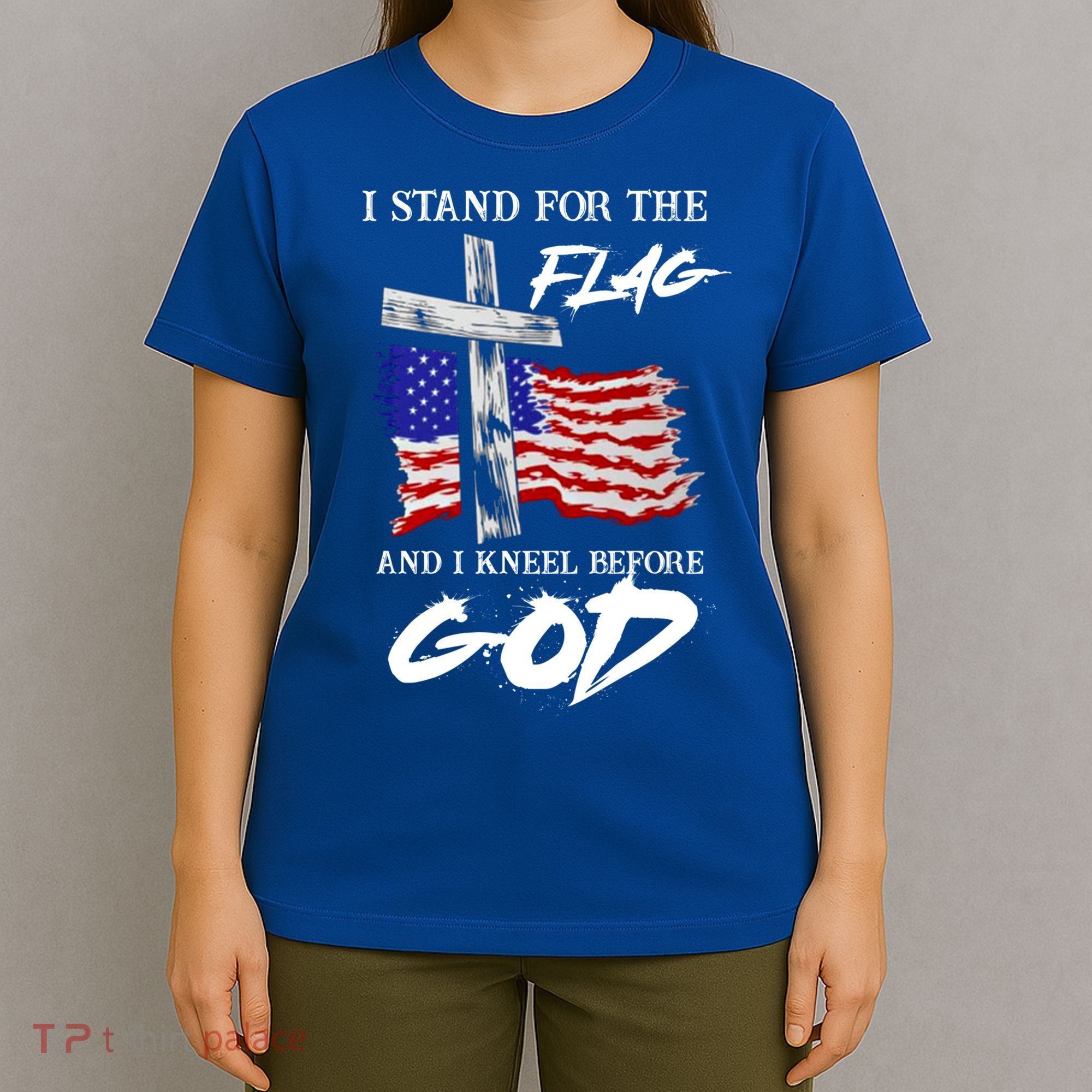 I Stand For The Flag And Kneel Before God America Flag Cross Meaningful Gift T-Shirt