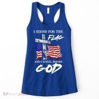 I Stand For The Flag And Kneel Before God America Flag Cross Meaningful Gift Women's Tank Top thumb 0