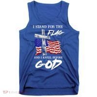 I Stand For The Flag And Kneel Before God America Flag Cross Meaningful Gift Tank Top thumb 0