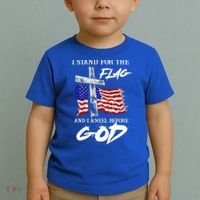 I Stand For The Flag And Kneel Before God America Flag Cross Meaningful Gift Toddler T-Shirt thumb 2