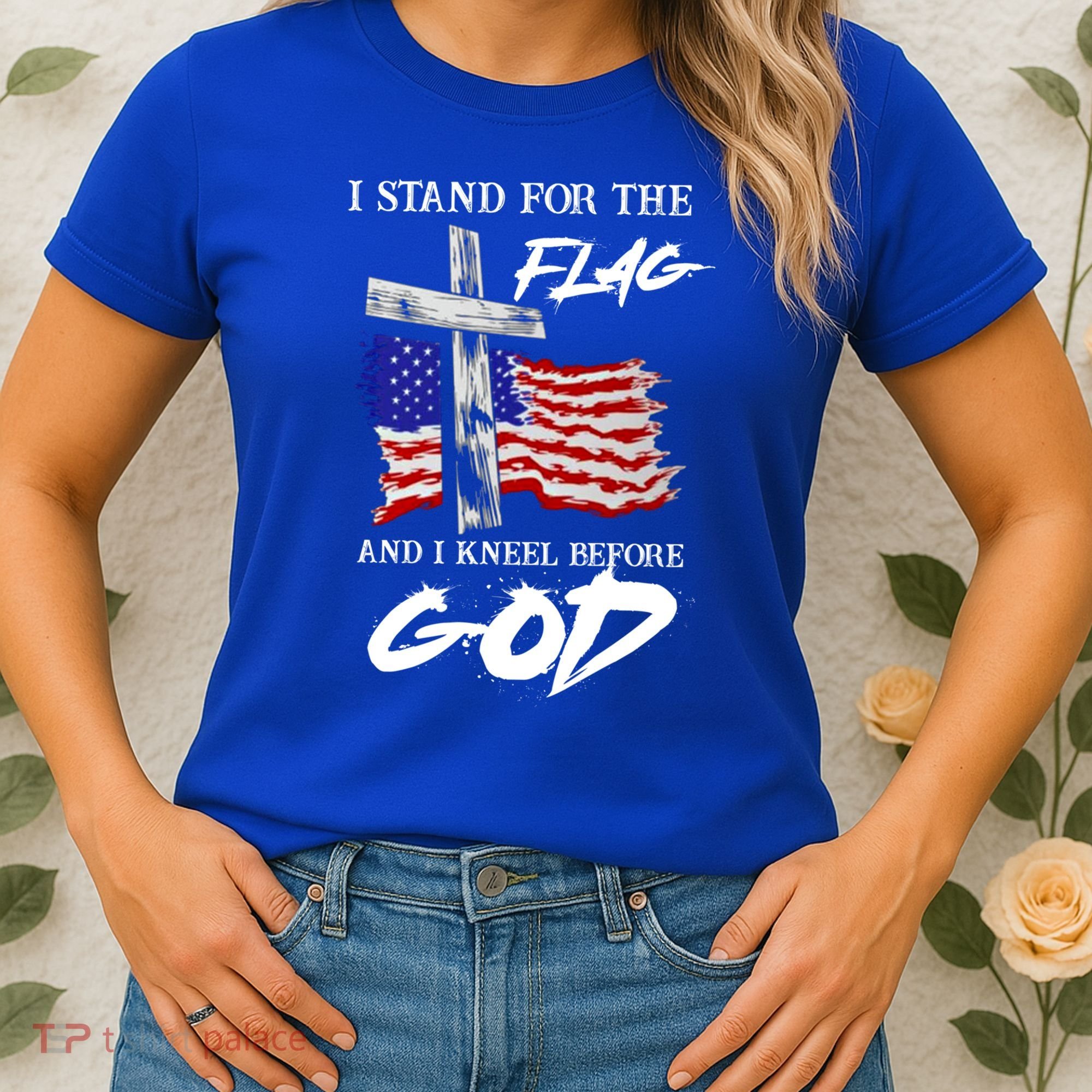 I Stand For The Flag And Kneel Before God America Flag Cross Meaningful Gift Women's T-Shirt