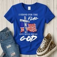 I Stand For The Flag And Kneel Before God America Flag Cross Meaningful Gift Women's T-Shirt thumb 3
