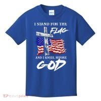 I Stand For The Flag And Kneel Before God America Flag Cross Meaningful Gift Kids T-Shirt thumb 0