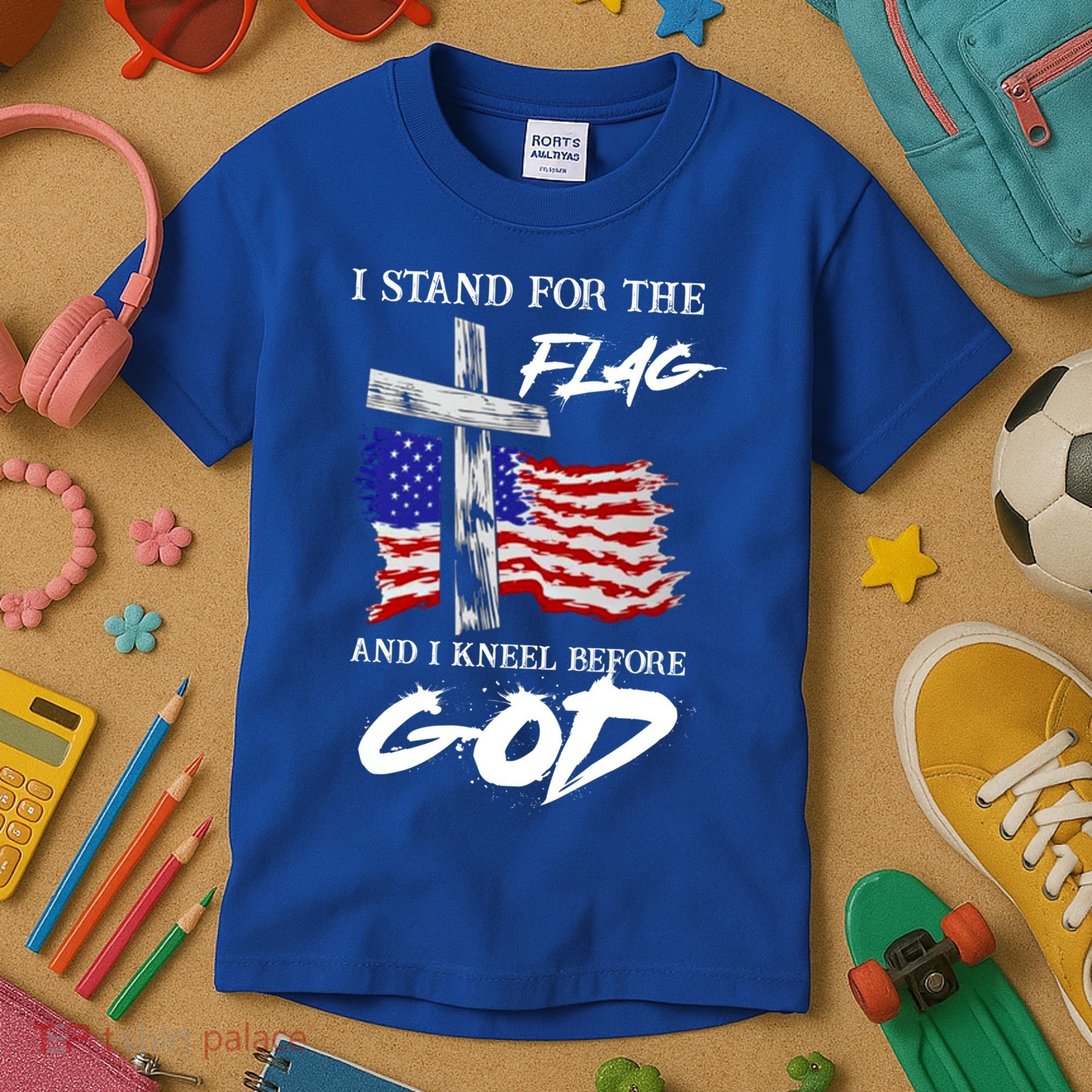 I Stand For The Flag And Kneel Before God America Flag Cross Meaningful Gift Kids T-Shirt