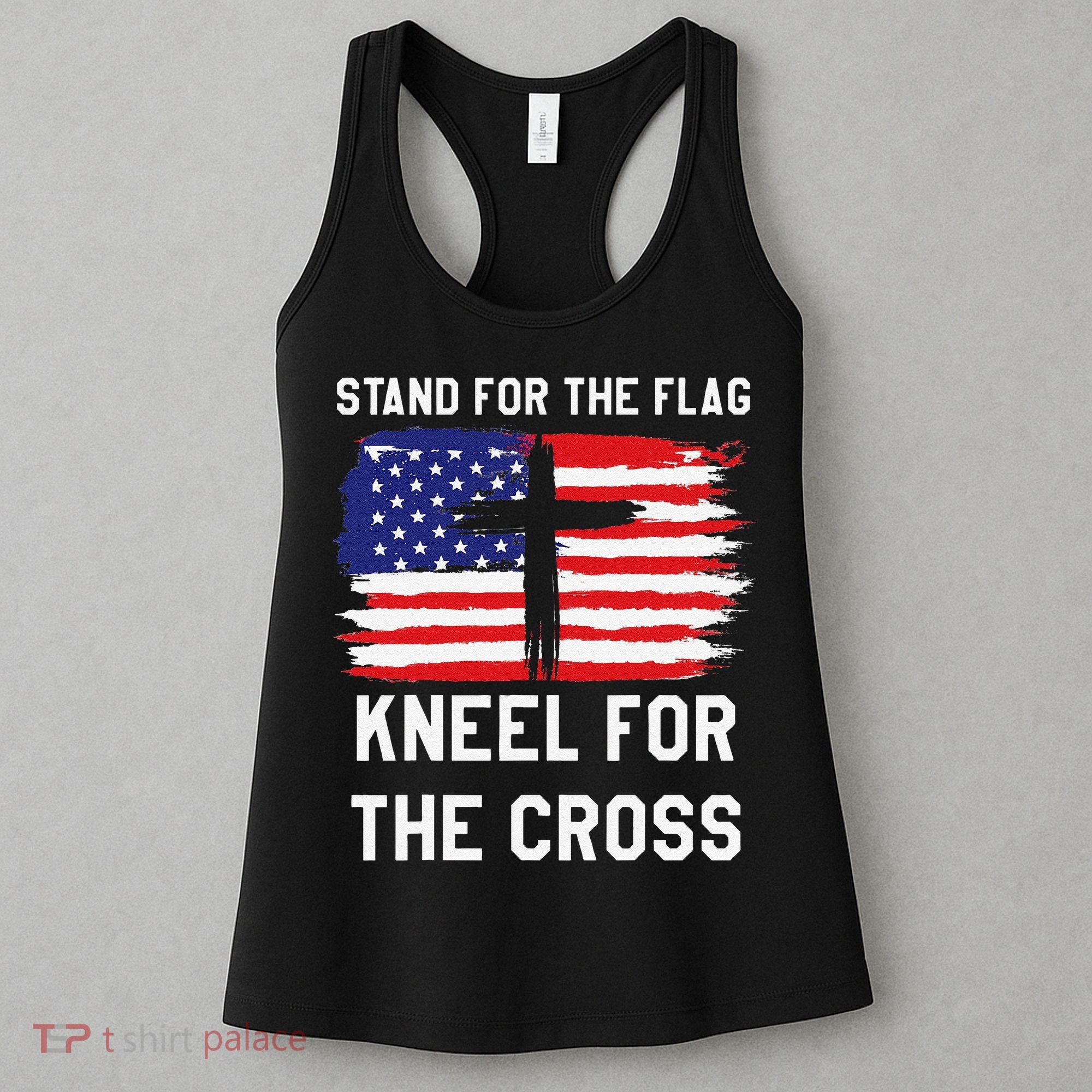 I Stand For The Flag Kneel For The Cross Patriotic Christian Women's Tank Top