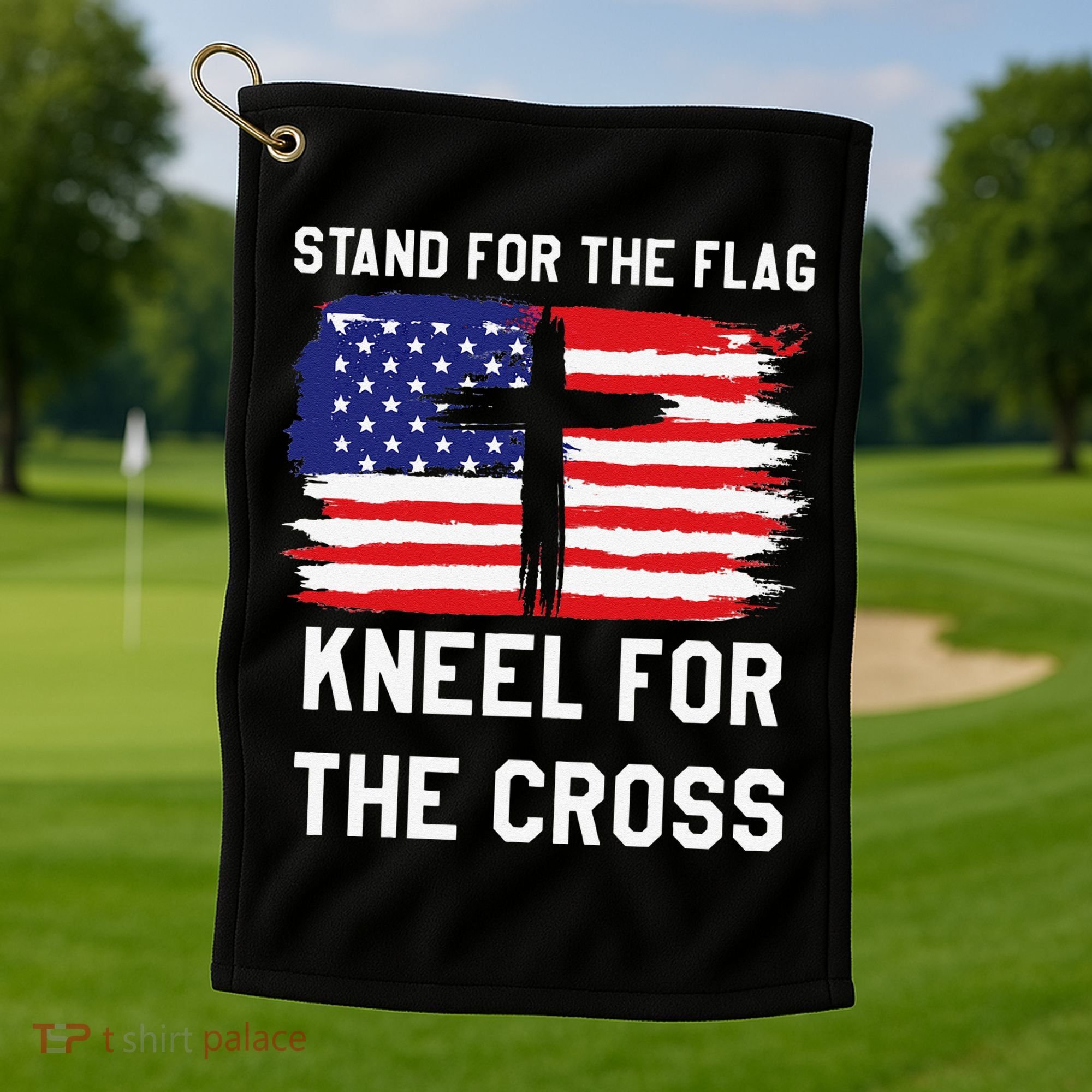 I Stand For The Flag Kneel For The Cross Patriotic Christian Golf Towel