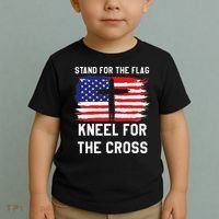 I Stand For The Flag Kneel For The Cross Patriotic Christian Toddler T-Shirt thumb 2