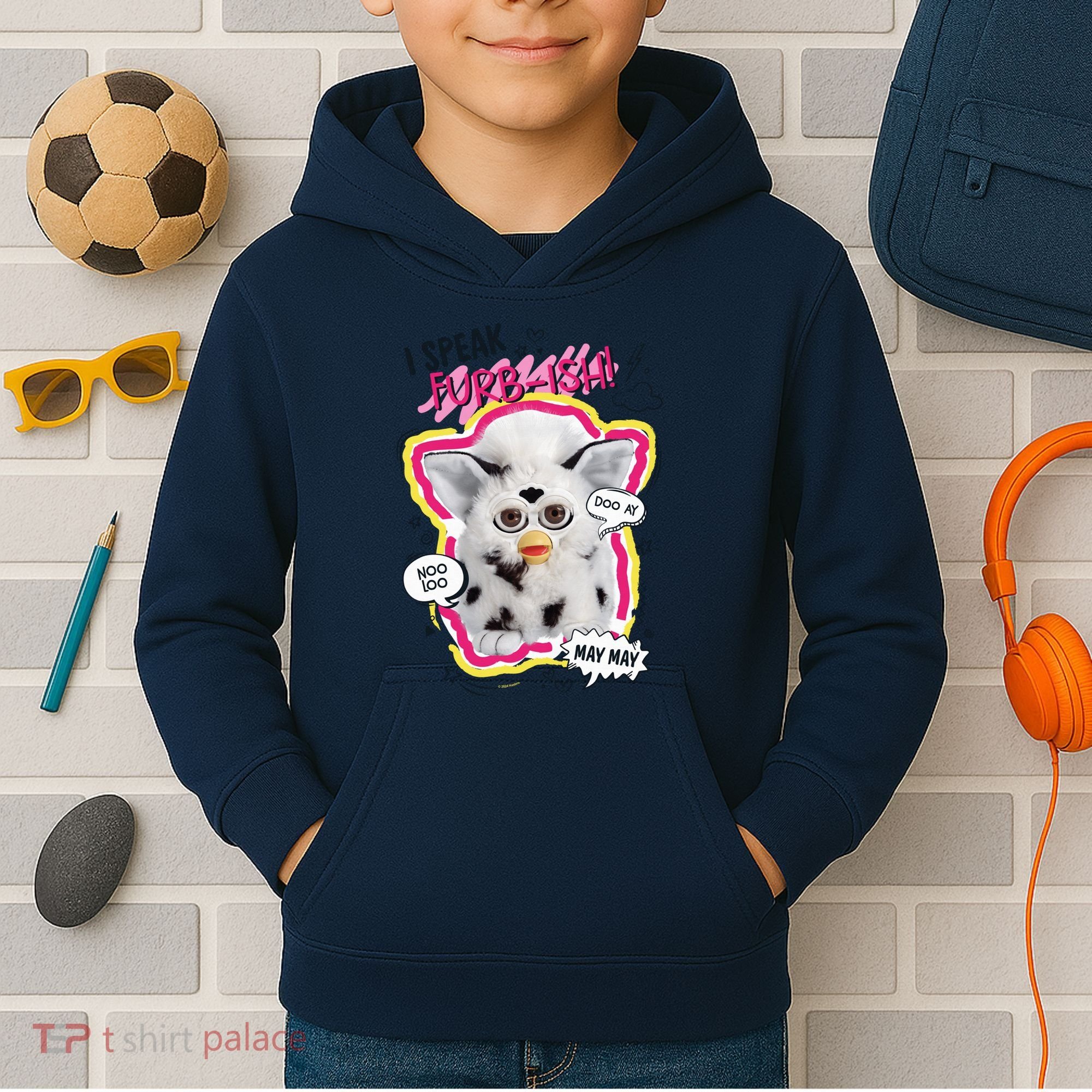 I Speak Furbish! Snowball Retro Vibes Big Chest Kids Hoodie