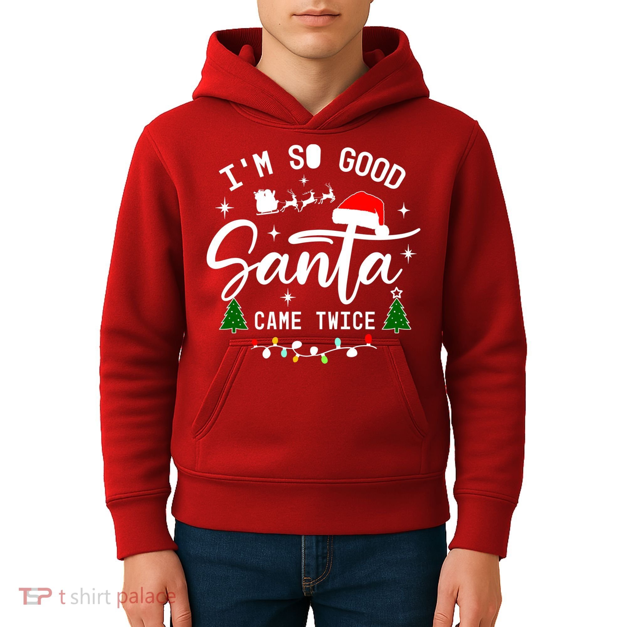 Im So Good Santa Came Twice Funny Christmas Lights Kids Hoodie