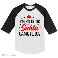 I'm So Good Santa Came Twice Funny Christmas Kids Colorblock Raglan Jersey thumb 0