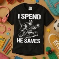 I Spend He Saves Hockey Goalie Kids T-Shirt thumb 3