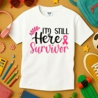 I'm Still Here Survivor Breast Cancer Awareness Kids T-Shirt thumb 3