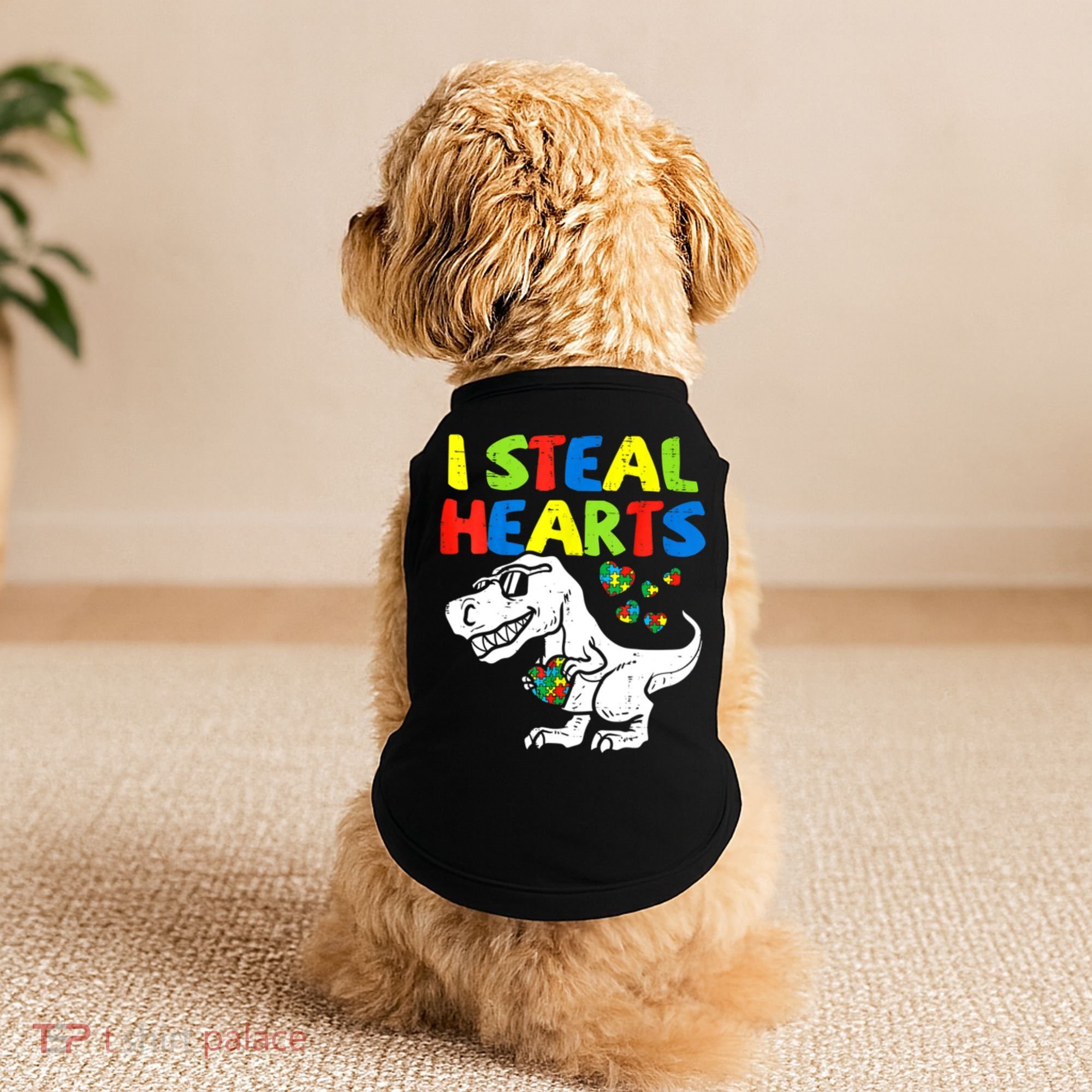 I Steal Hearts Autism Dinosaur Doggie Tank
