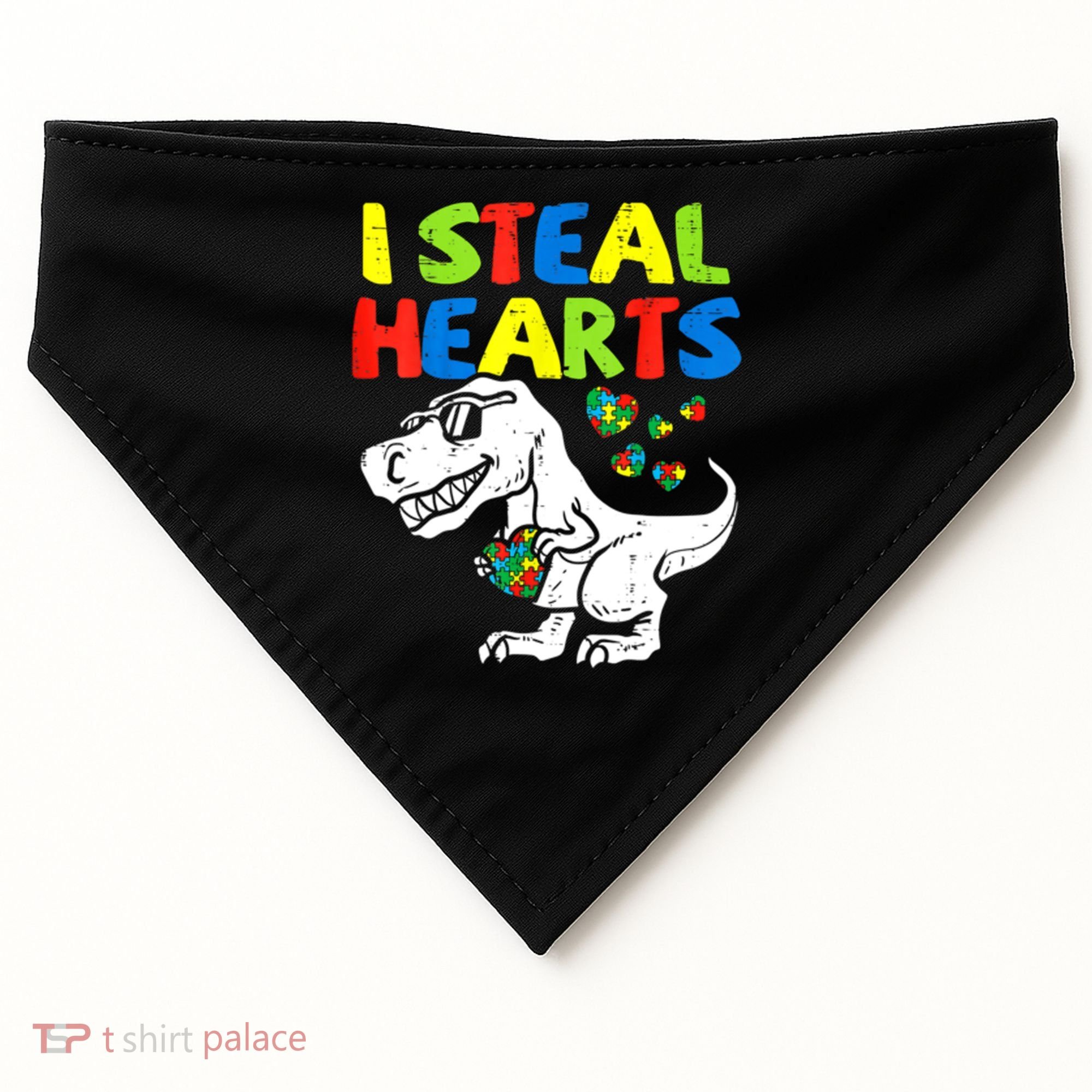 I Steal Hearts Autism Dinosaur USA-Made Doggie Bandana