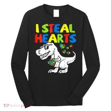 I Steal Hearts Autism Dinosaur Long Sleeve Shirt
