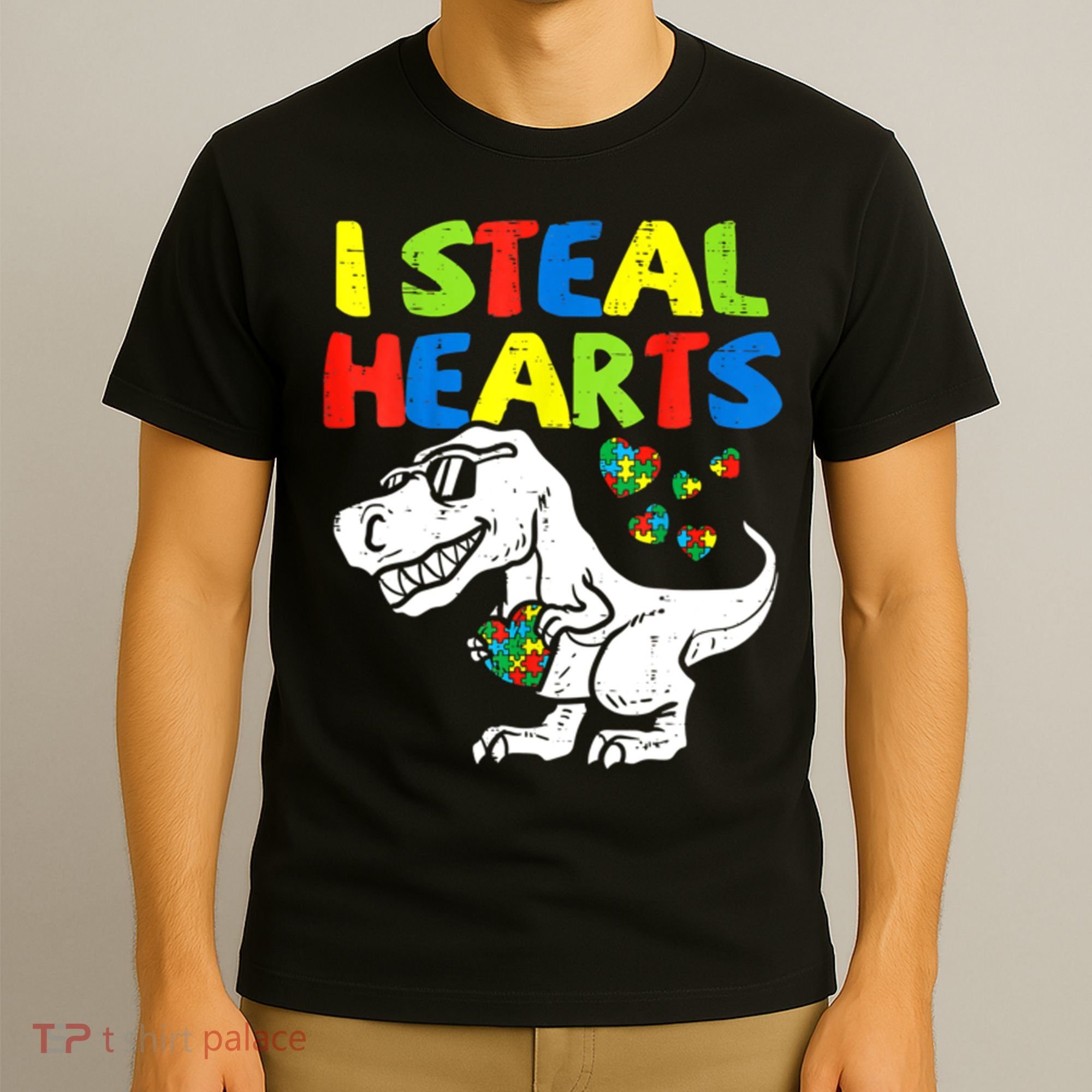 I Steal Hearts Autism Dinosaur T-Shirt