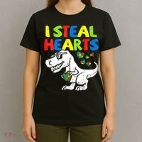 I Steal Hearts Autism Dinosaur T-Shirt thumb 4