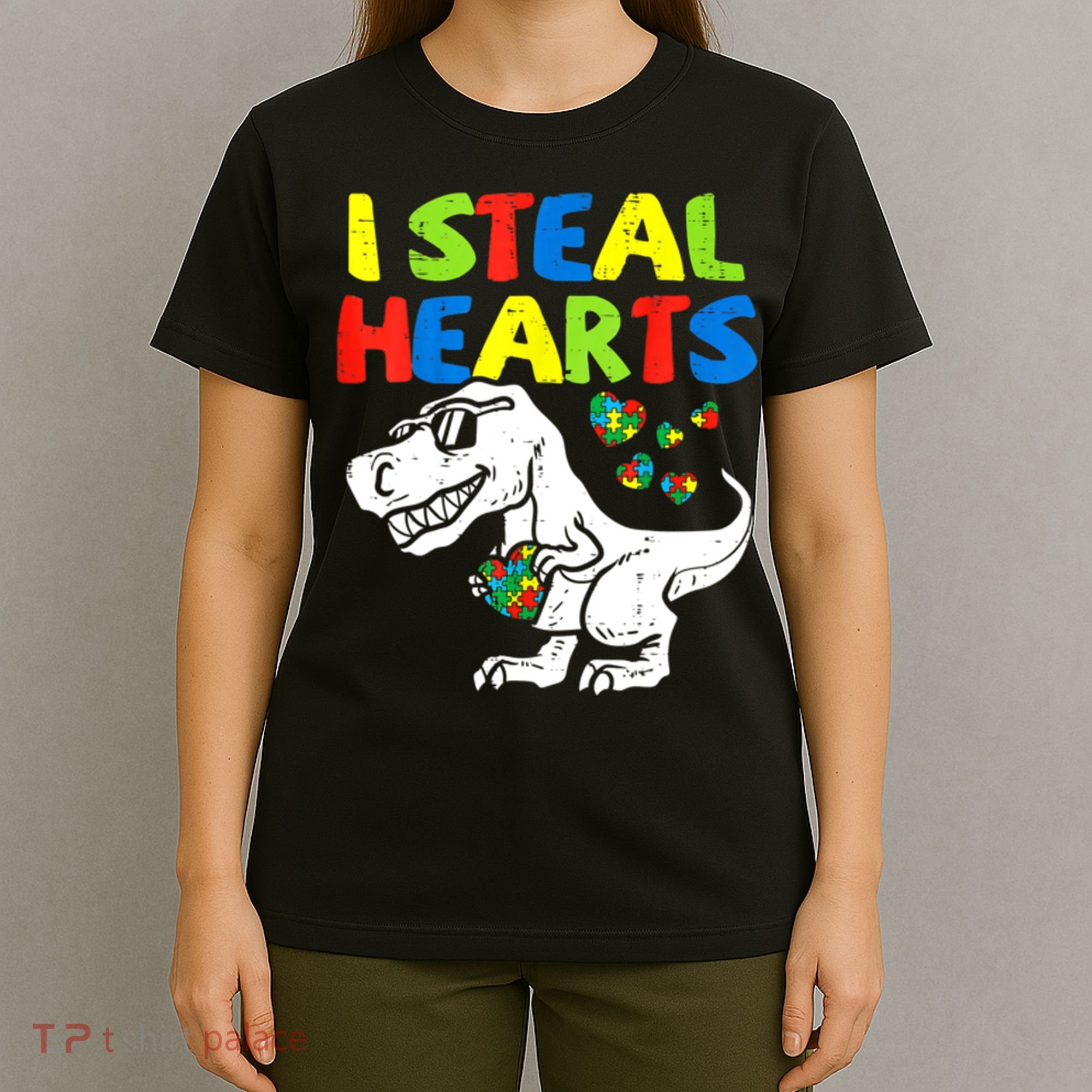 I Steal Hearts Autism Dinosaur T-Shirt