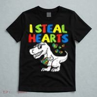 I Steal Hearts Autism Dinosaur T-Shirt thumb 5