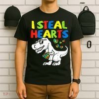 I Steal Hearts Autism Dinosaur T-Shirt thumb 6