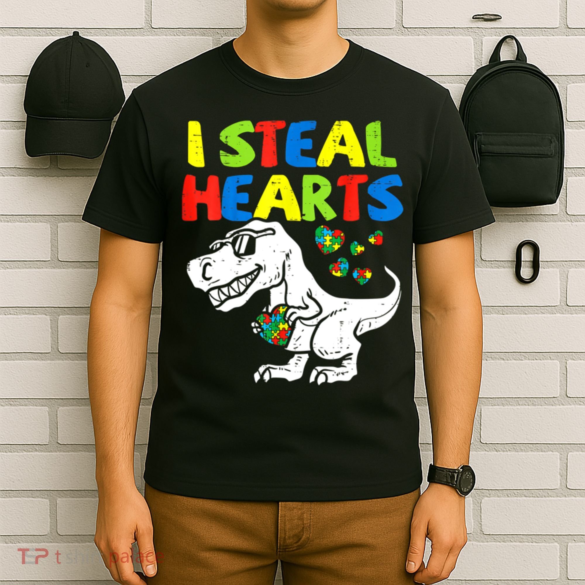 I Steal Hearts Autism Dinosaur T-Shirt