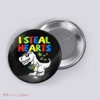 I Steal Hearts Autism Dinosaur Button thumb 0