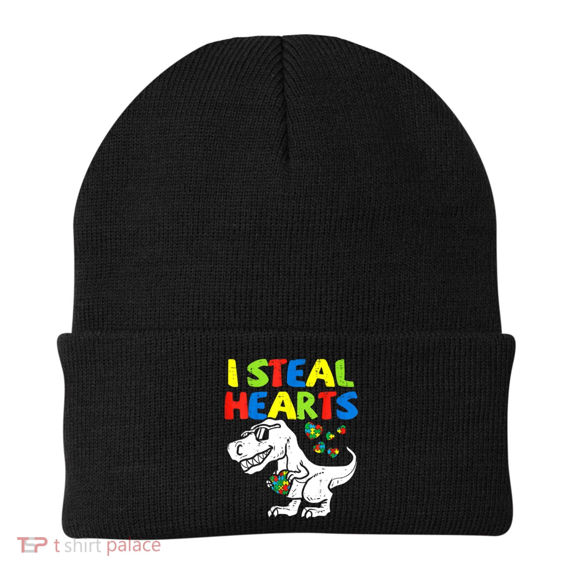 I Steal Hearts Autism Dinosaur Beanie