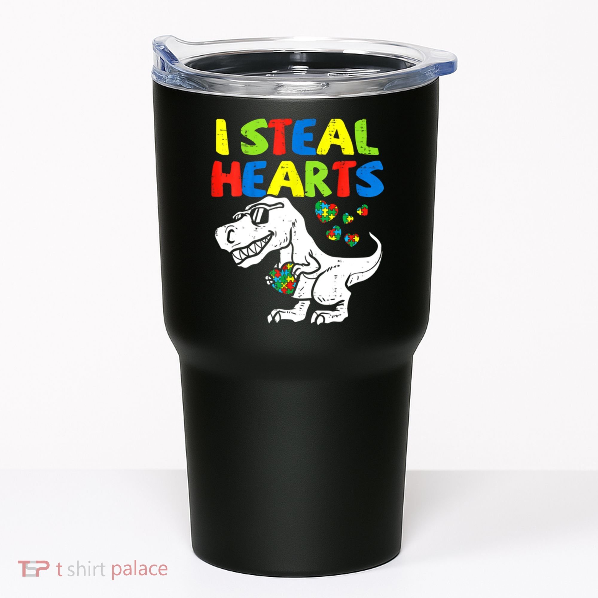 I Steal Hearts Autism Dinosaur Tumbler