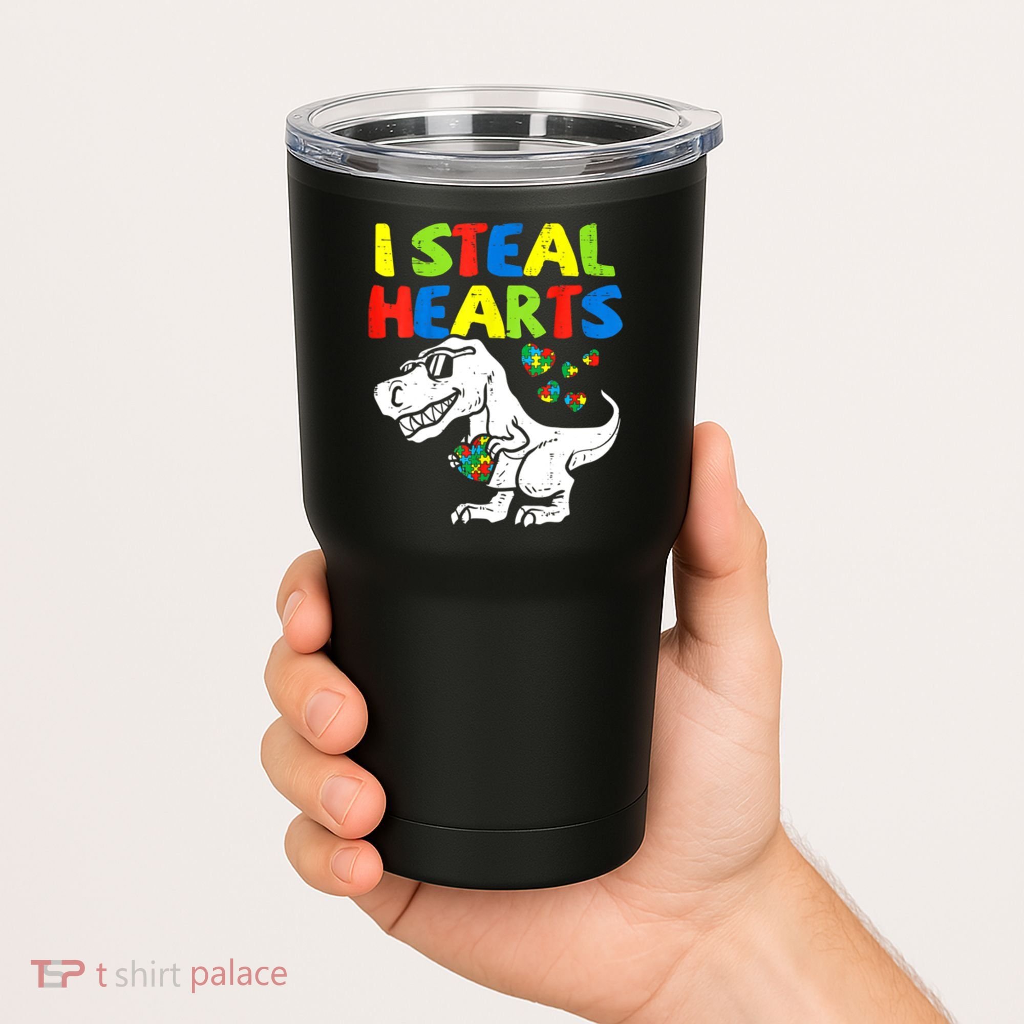 I Steal Hearts Autism Dinosaur Tumbler