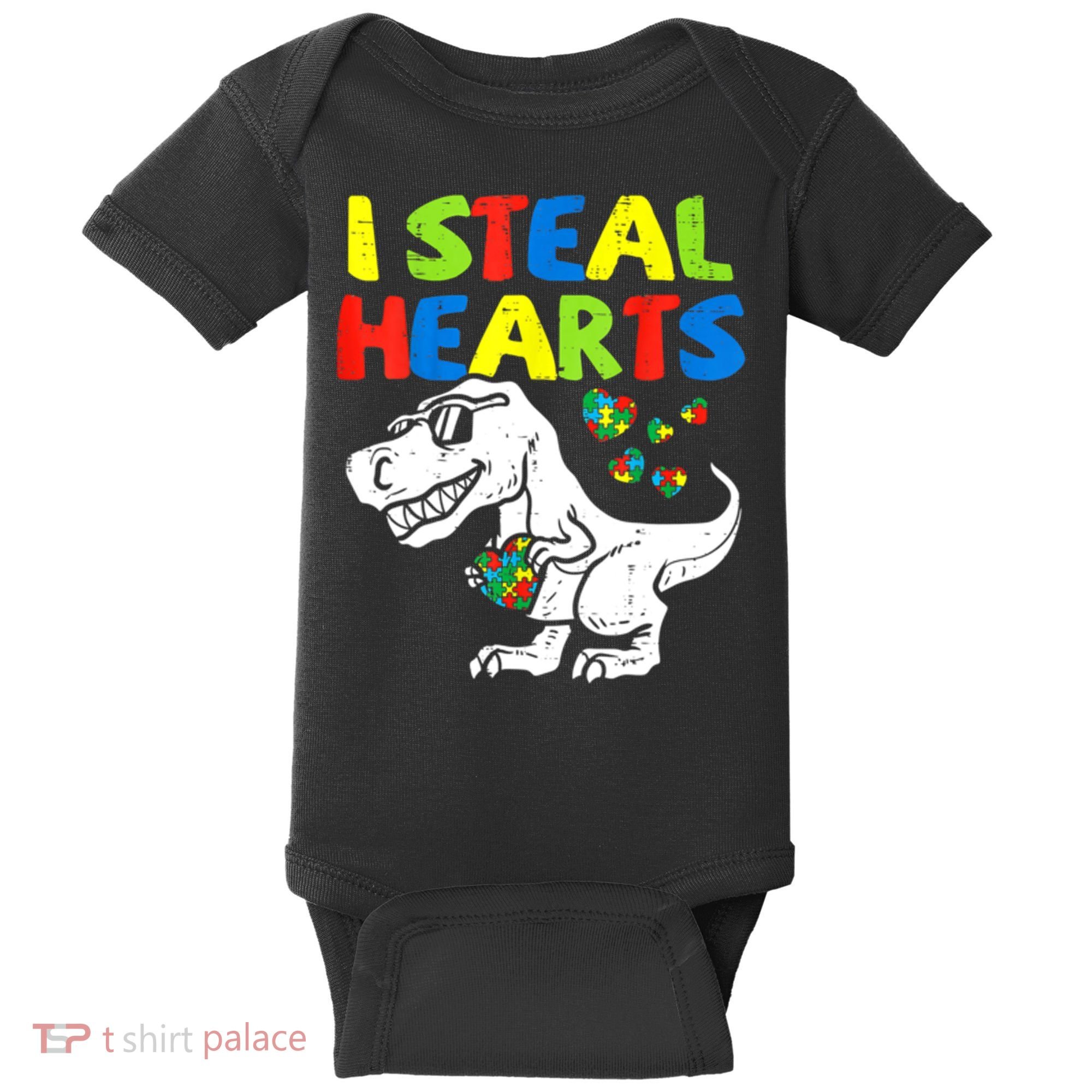 I Steal Hearts Autism Dinosaur Baby Bodysuit