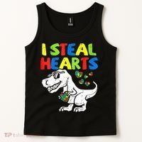 I Steal Hearts Autism Dinosaur Tank Top thumb 2