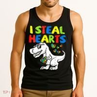 I Steal Hearts Autism Dinosaur Tank Top thumb 3