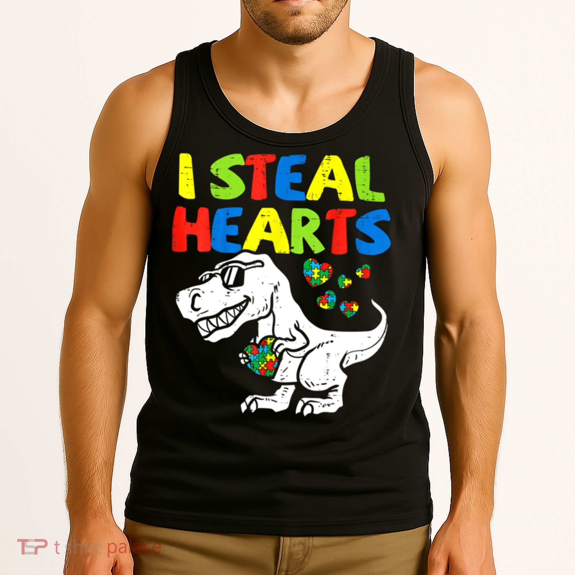 I Steal Hearts Autism Dinosaur Tank Top