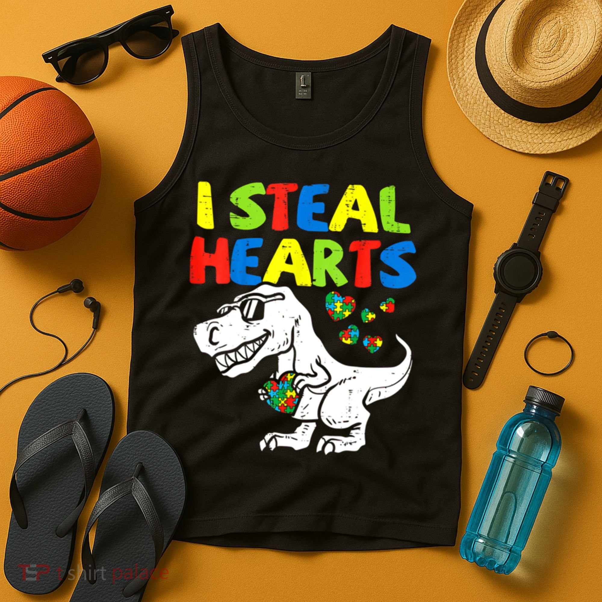 I Steal Hearts Autism Dinosaur Tank Top