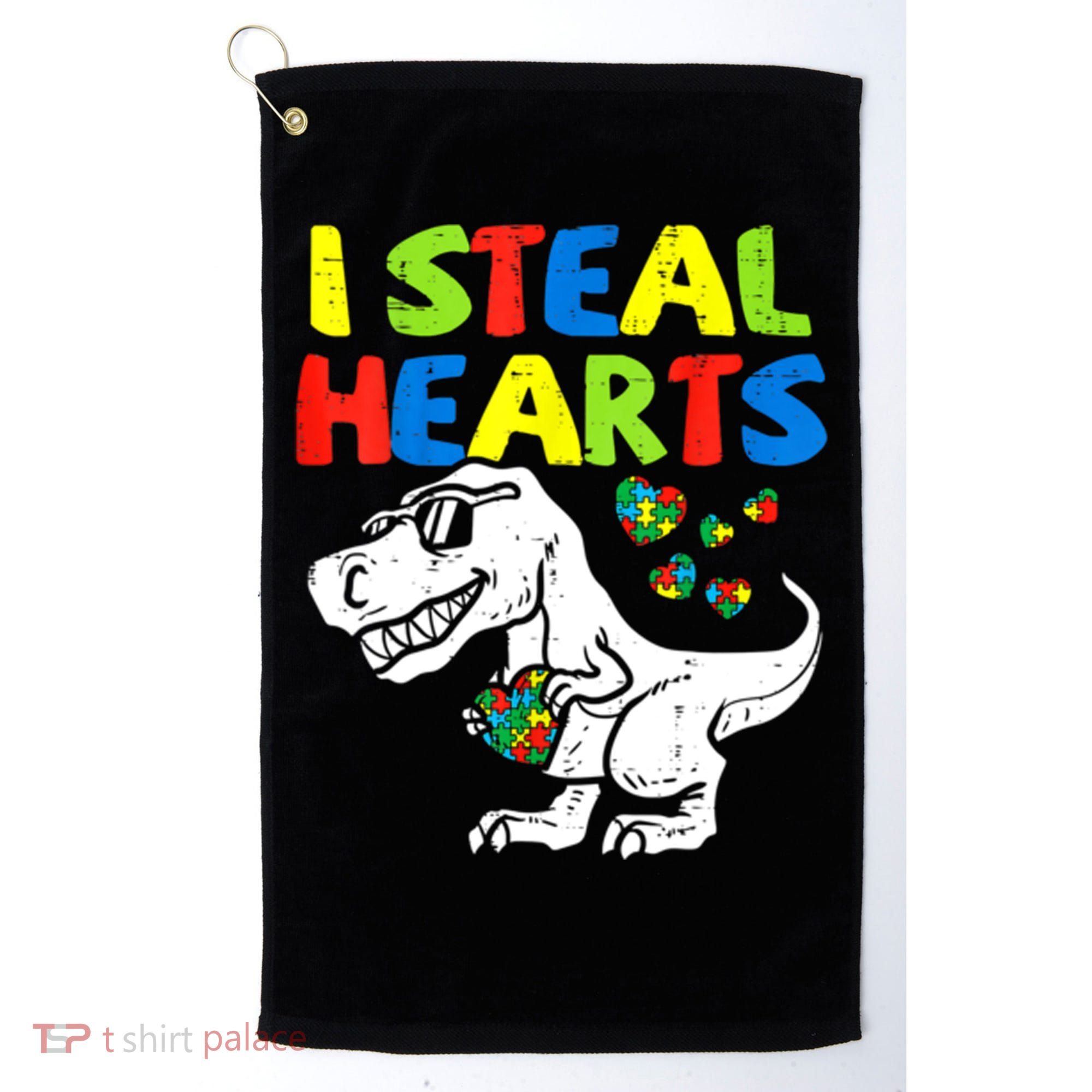 I Steal Hearts Autism Dinosaur Golf Towel