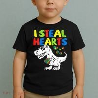 I Steal Hearts Autism Dinosaur Toddler T-Shirt thumb 2