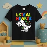 I Steal Hearts Autism Dinosaur Toddler T-Shirt thumb 3
