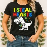 I Steal Hearts Autism Dinosaur Women's T-Shirt thumb 2