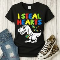 I Steal Hearts Autism Dinosaur Women's T-Shirt thumb 3