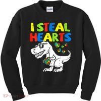 I Steal Hearts Autism Dinosaur Kids Sweatshirt thumb 0