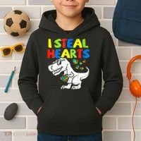 I Steal Hearts Autism Dinosaur Kids Hoodie thumb 2