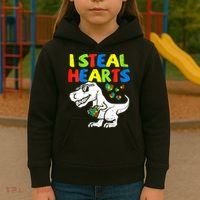 I Steal Hearts Autism Dinosaur Kids Hoodie thumb 3