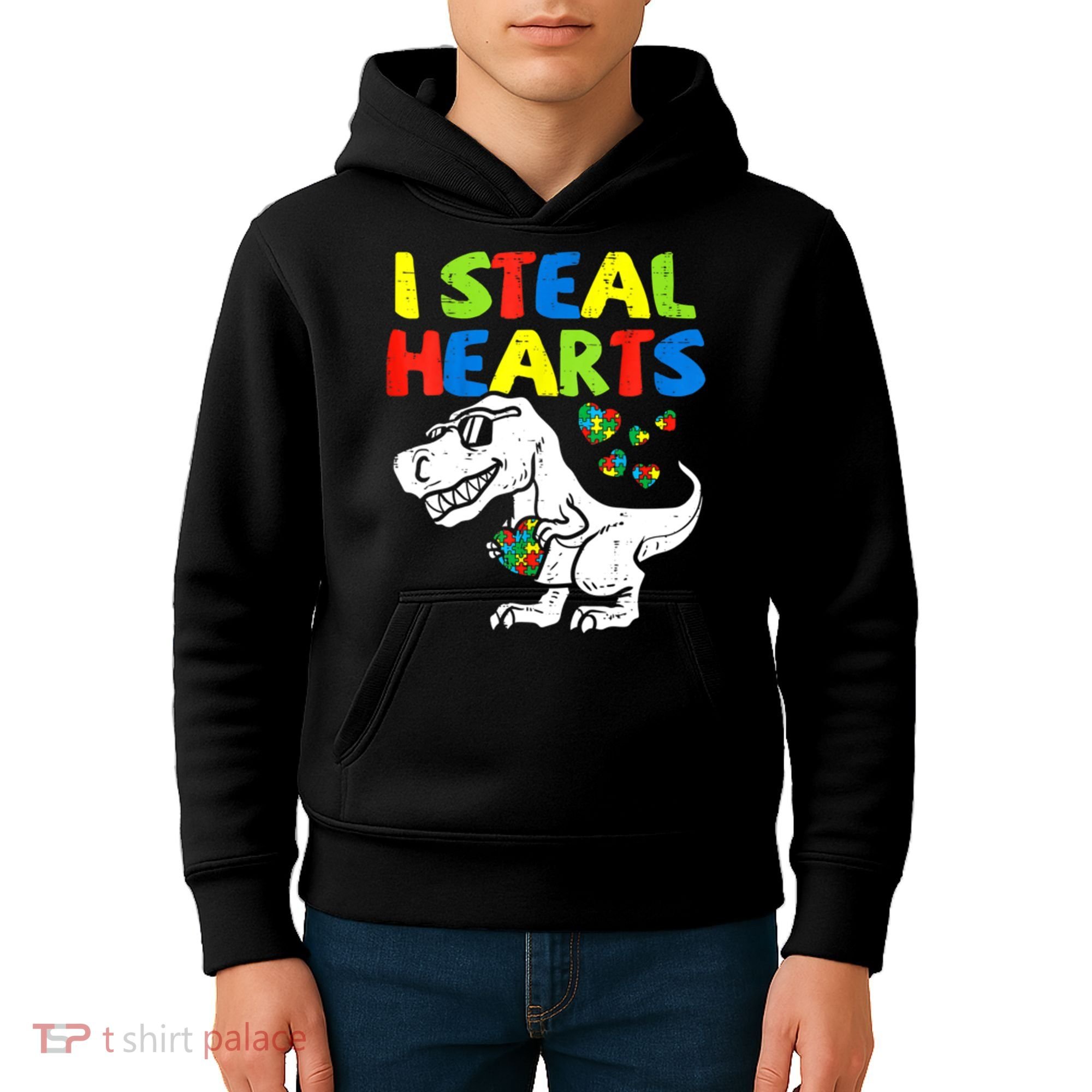 I Steal Hearts Autism Dinosaur Kids Hoodie