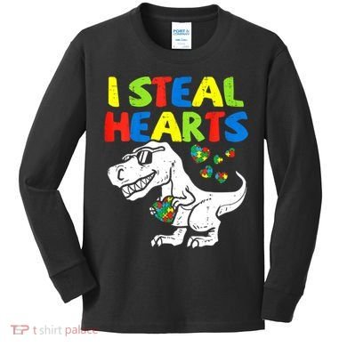 I Steal Hearts Autism Dinosaur Kids Long Sleeve Shirt
