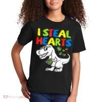 I Steal Hearts Autism Dinosaur Kids T-Shirt thumb 2