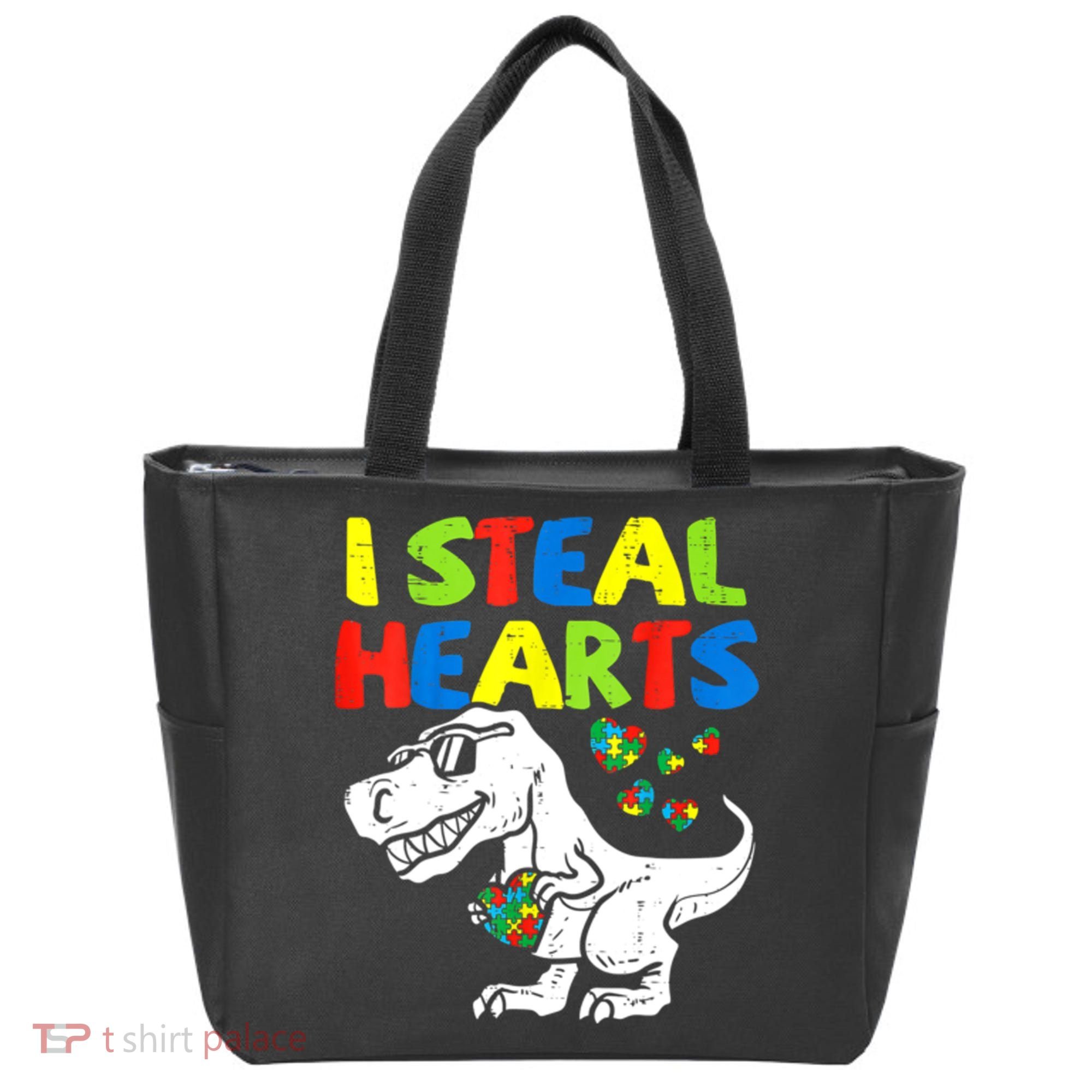 I Steal Hearts Autism Dinosaur Tote Bag